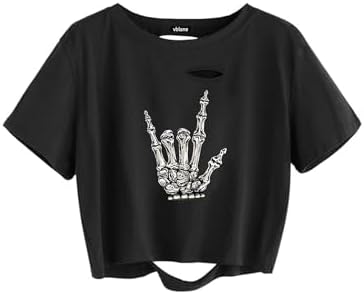 トップス Cartel Hand Distressed Tshirt Black Shor Womens Graphic Oversized Crop Tops Loose Cropped Distressed Tshirt